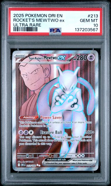 2025 ROCKET'S MEWTWO ex #213 PSA 10 (front)