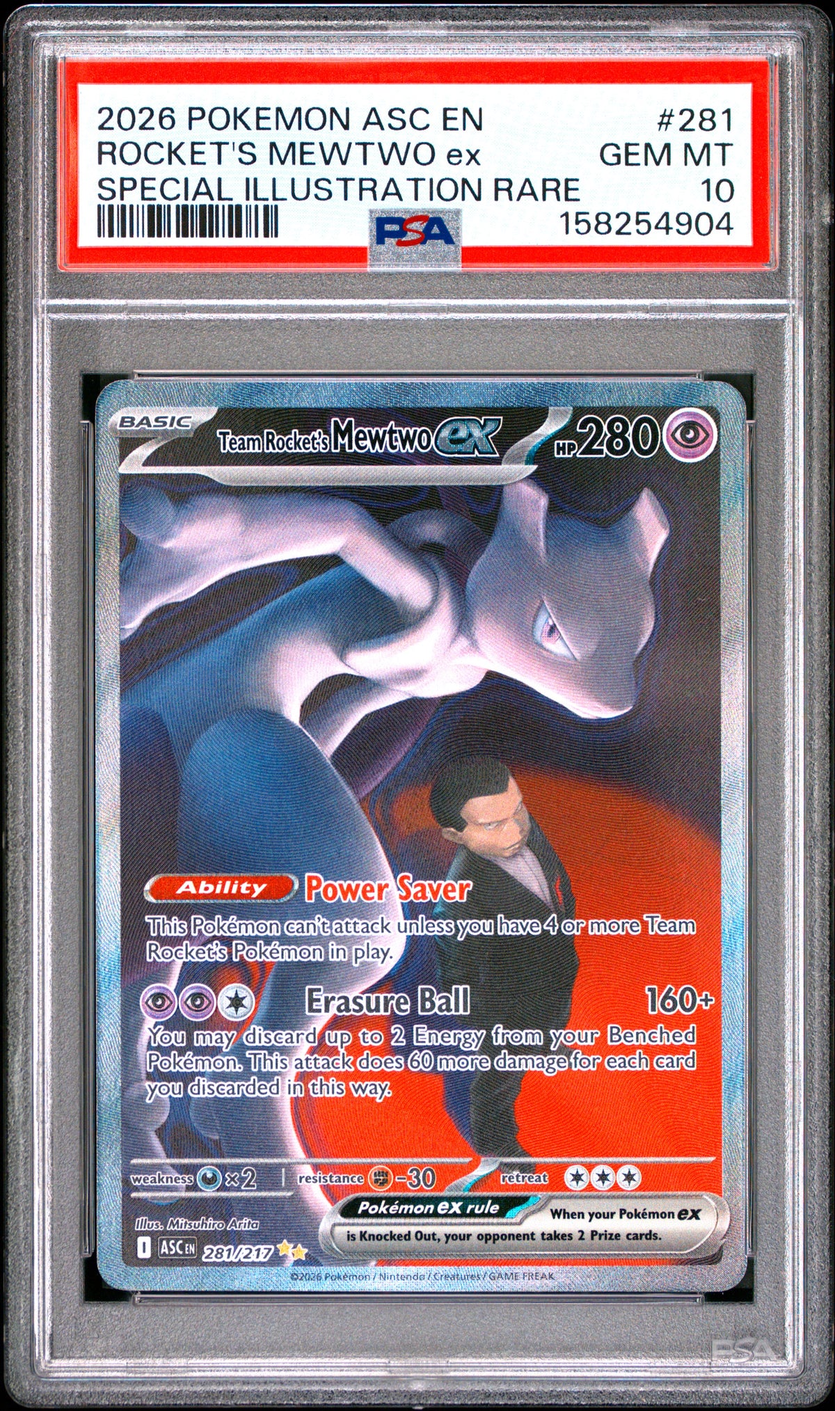 2026 ROCKET'S MEWTWO ex #281 PSA 10 (front)