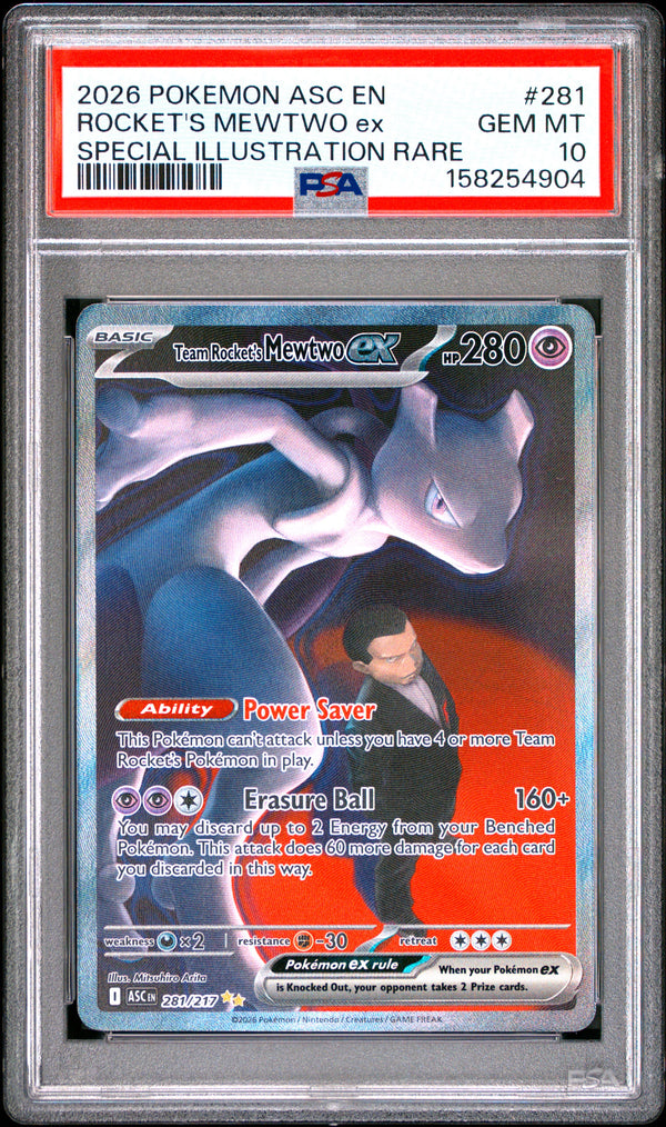 2026 ROCKET'S MEWTWO ex #281 PSA 10 (front)