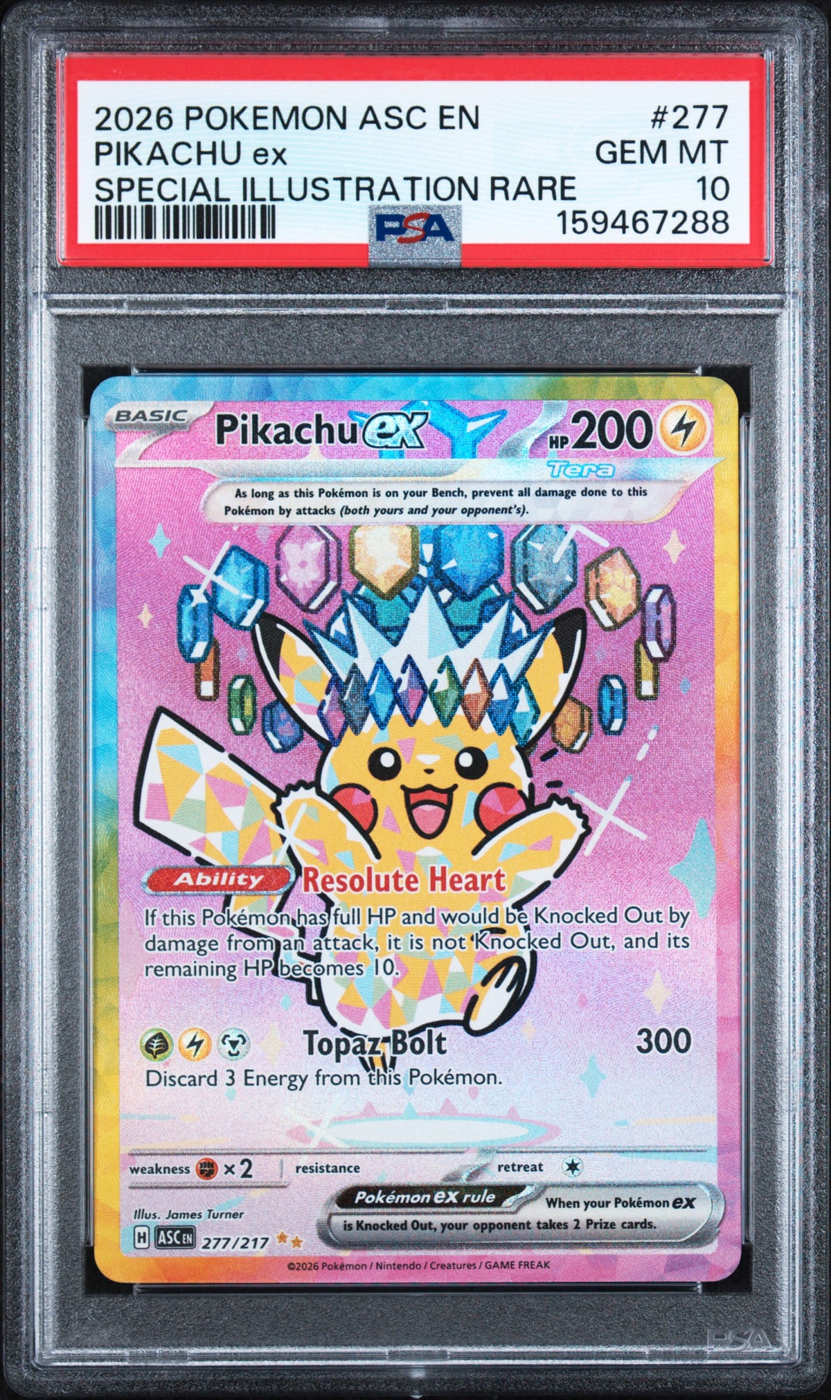 2026 PIKACHU ex #277 Special Illustration Rare PSA 10 (front)