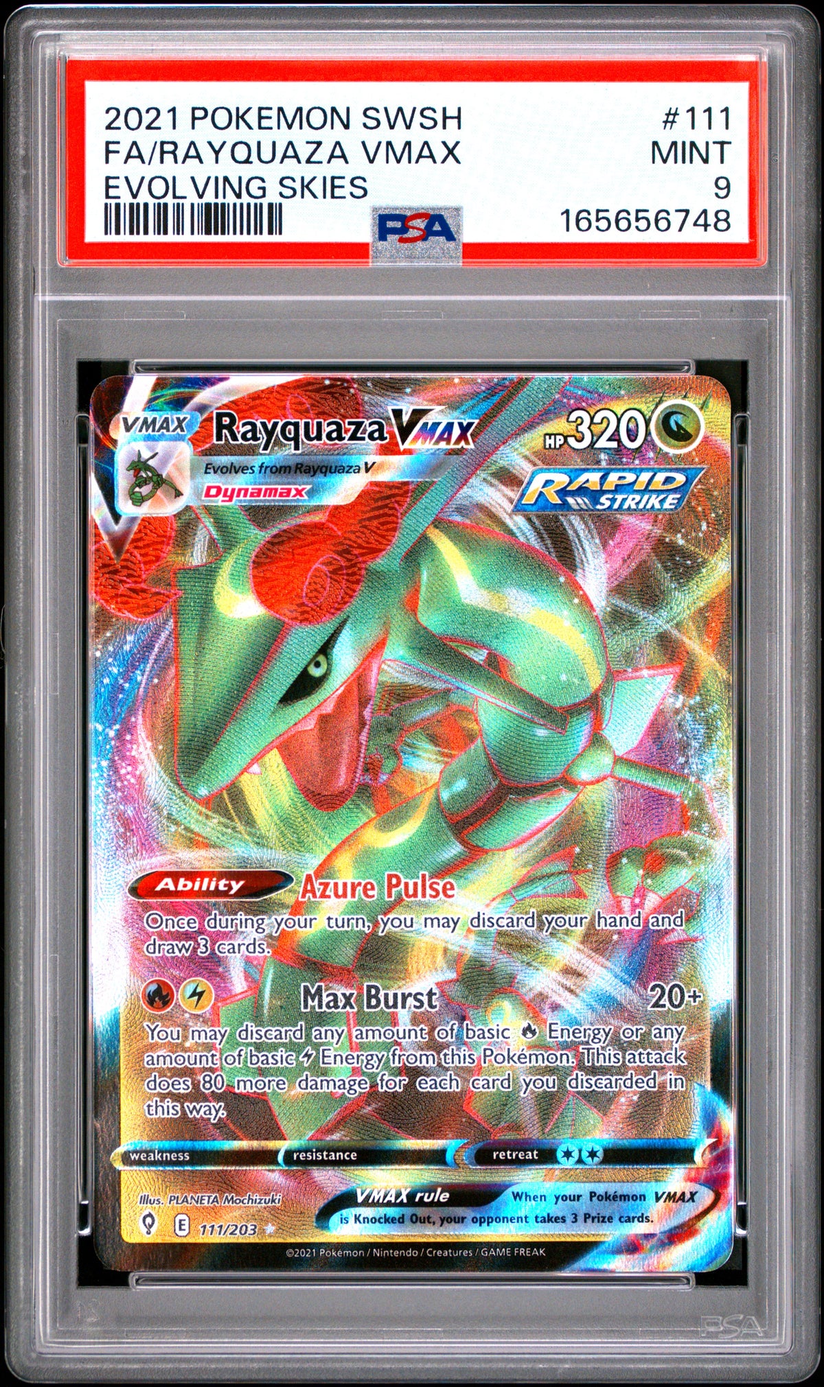 2021 FA/RAYQUAZA VMAX #111 PSA 9 (front)