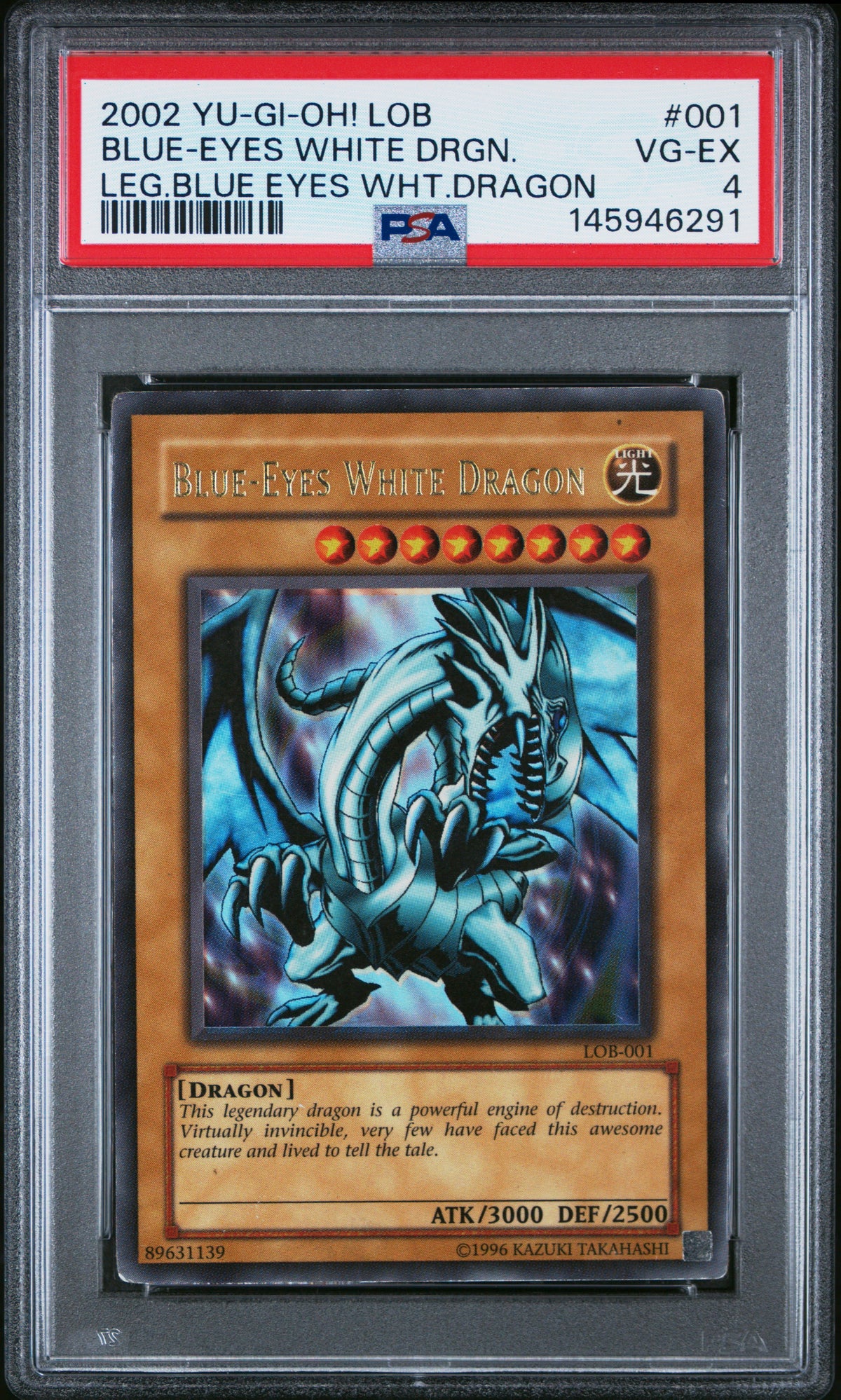 2002 BLUE-EYES WHITE DRGN. #001 Leg.Blue Eyes Wht.Dragon PSA 4 (front)
