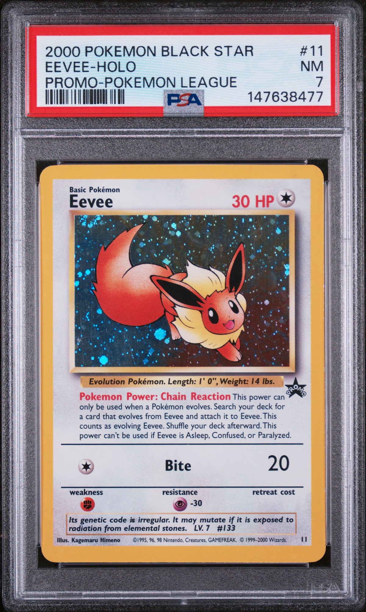 2000 EEVEE-HOLO #11 Promo-Pokemon League PSA 7 (front)