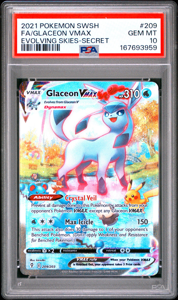 2021 FA/GLACEON VMAX #209 PSA 10 (front)
