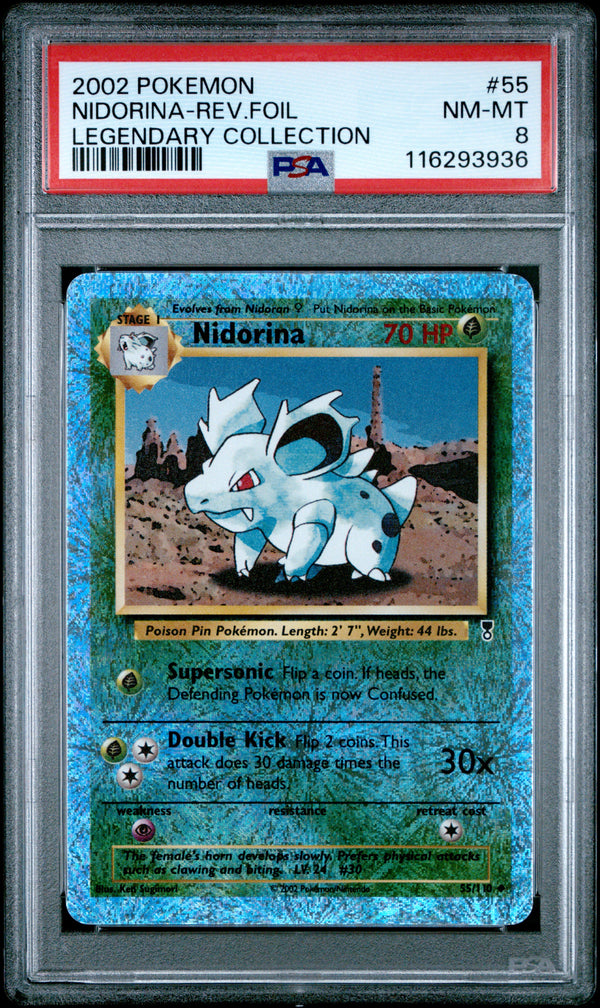 2002 NIDORINA-REV.FOIL #55 Legendary Collection PSA 8 (front)