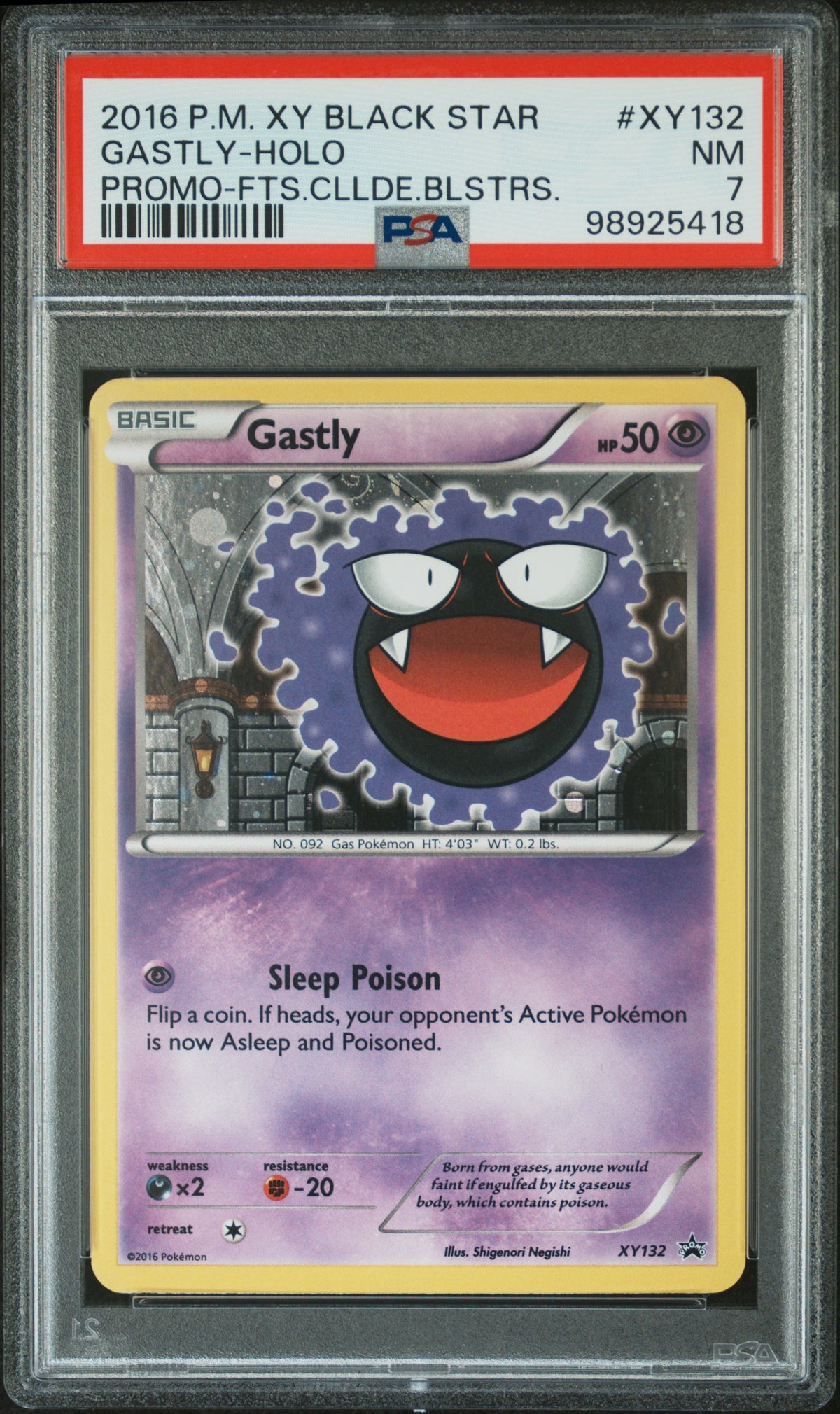 2016 GASTLY-HOLO #XY132 PSA 7 (front)