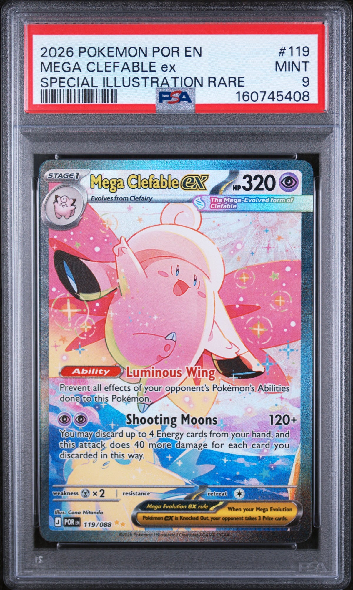 2026 MEGA CLEFABLE ex #119 PSA 9 (front)