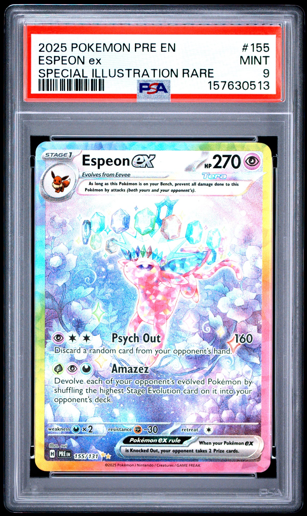 2025 ESPEON ex #155 Special Illustration Rare PSA 9 (front)