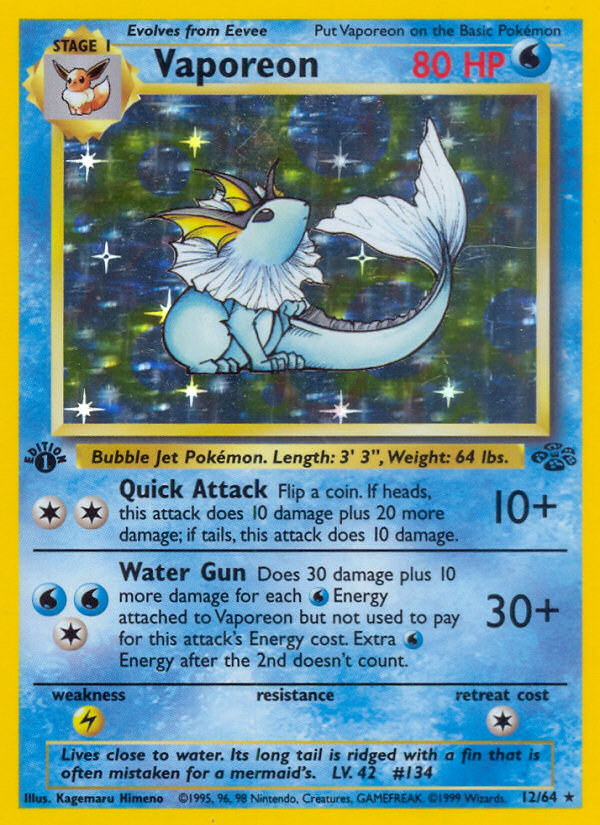 1997 VAPOREON-HOLO #134 PSA 9 (stock image — not the actual card)