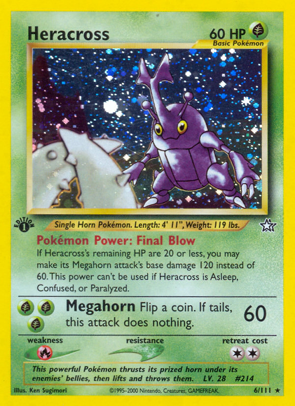 2000 Heracross Neo Genesis 1st Edition #6 BGS 9.0 (stock image — not the actual card)