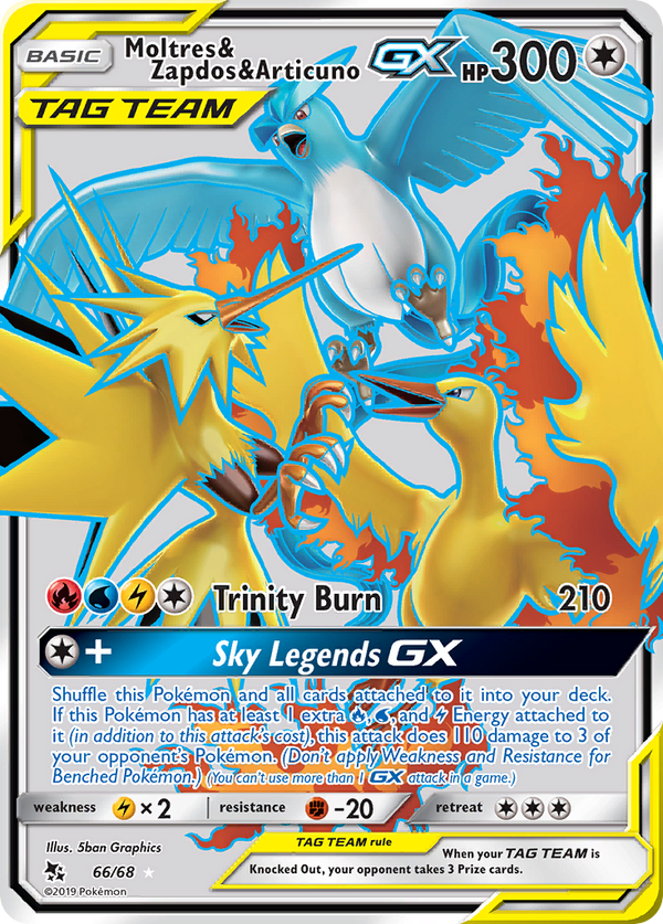 2019 Moltres & Zapdos & Articuno GX #66/68 CGC Gem Mint 10 (stock image — not the actual card)