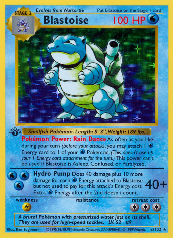 1999 BLASTOISE-HOLO #2 PSA 3 (stock image — not the actual card)