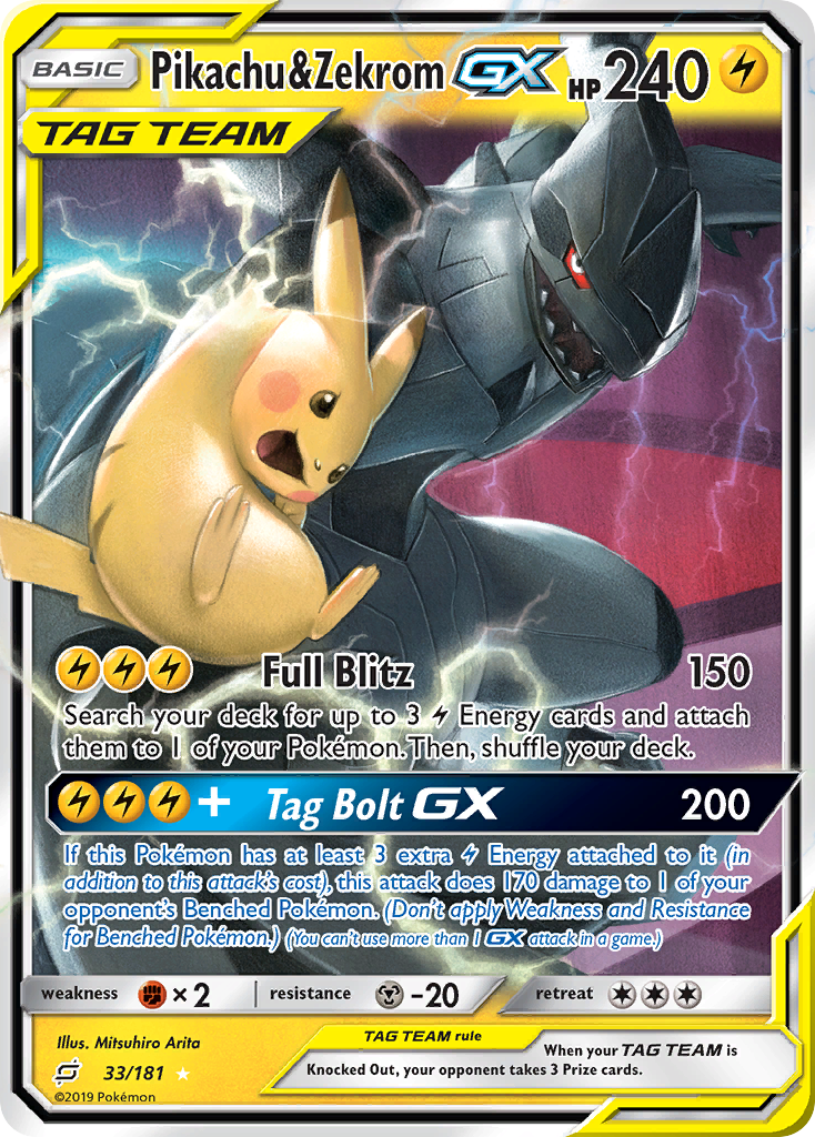 2019 PIKACHU & ZEKROM GX #33 Team Up PSA 10 (stock image — not the actual card)