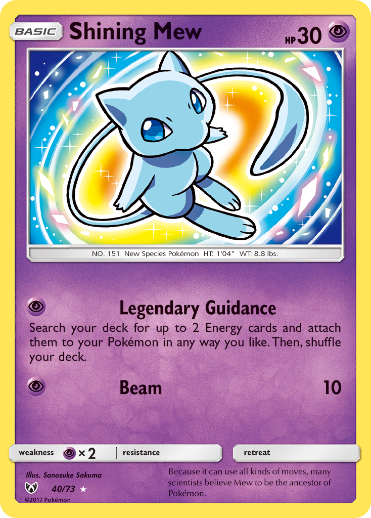 2017 SHINING MEW-HOLO #40 PSA 8 (stock image — not the actual card)