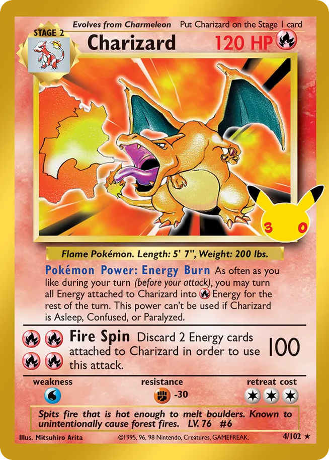 1999 CHARIZARD-HOLO #4 PSA 5 (stock image — not the actual card)