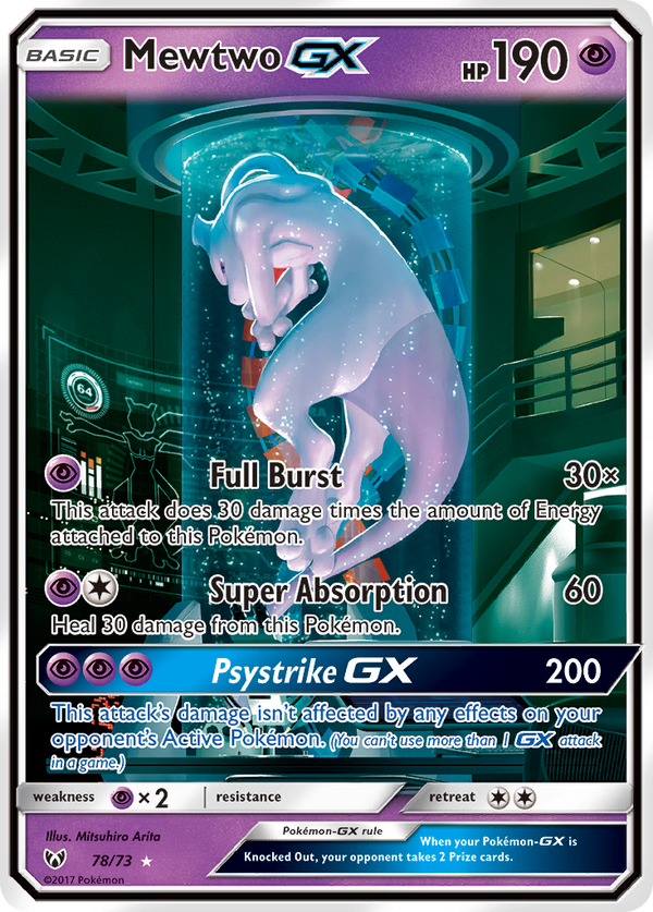 2017 Mewtwo-GX #78 PSA 9 (stock image — not the actual card)