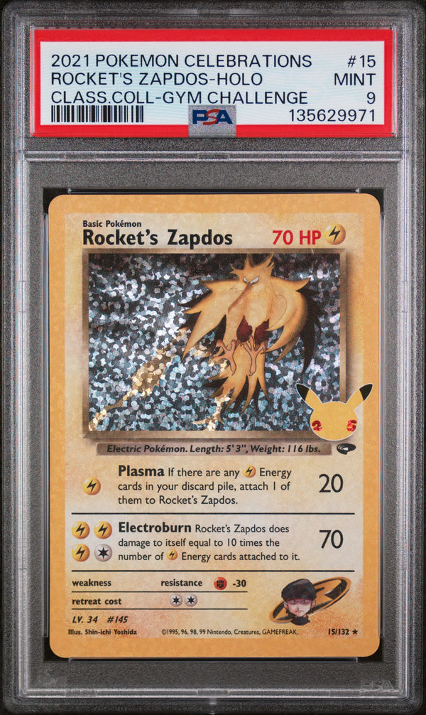 2021 ROCKET'S ZAPDOS-HOLO #15 Class.Coll-Gym Challenge PSA 9 (front)