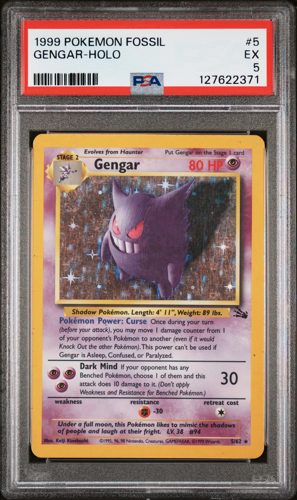 1999 GENGAR-HOLO #5 PSA 5 (front)