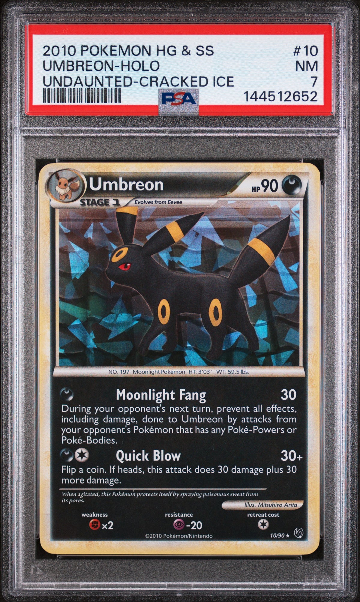 2010 UMBREON-HOLO #10 Undaunted-Cracked Ice PSA 7 (front)