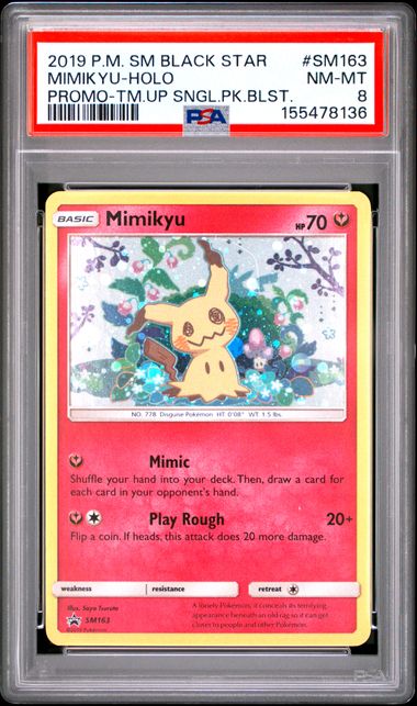 2019 MIMIKYU-HOLO #SM163 PSA 8 (front)