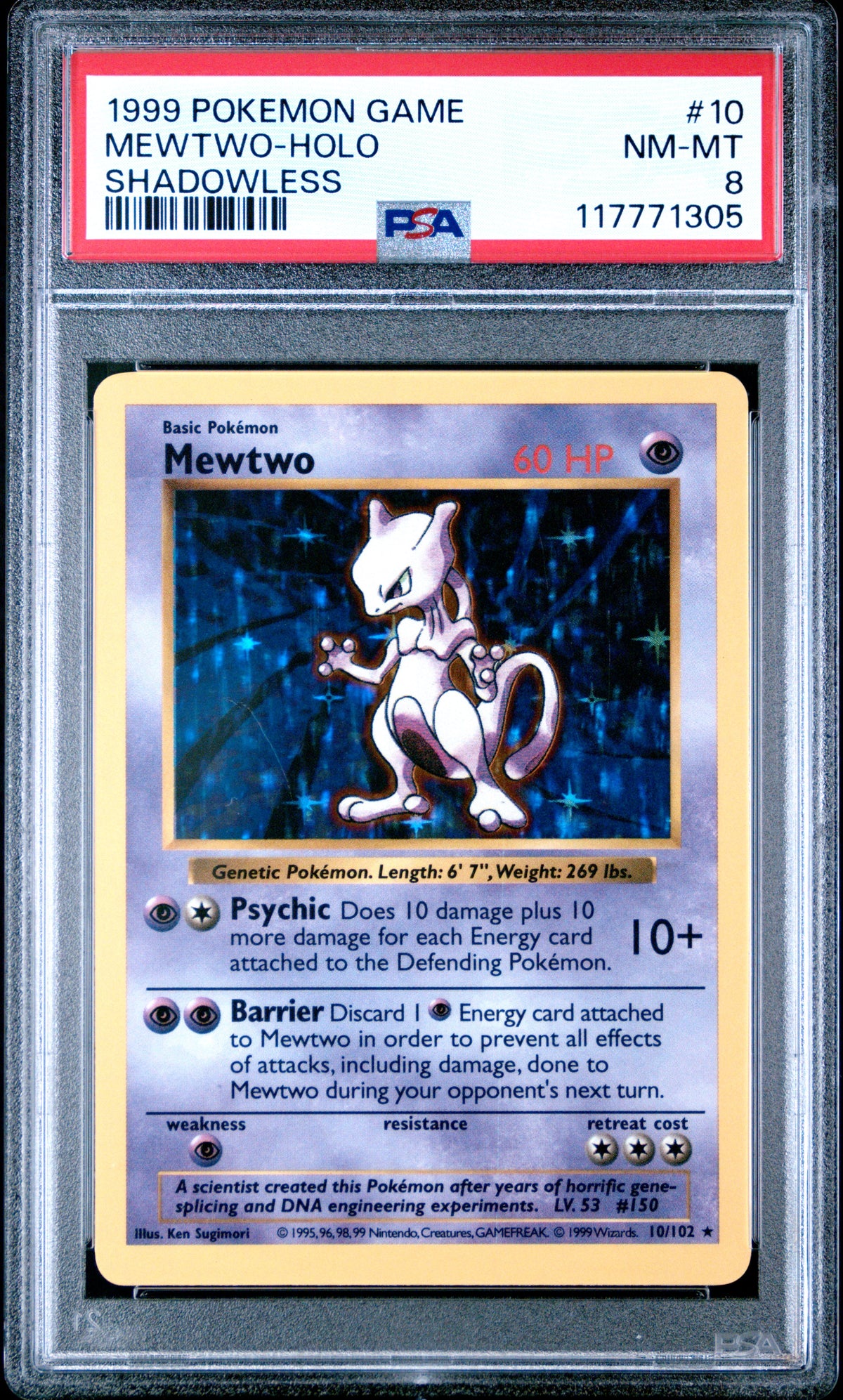 1999 MEWTWO-HOLO #10 PSA 8 (front)
