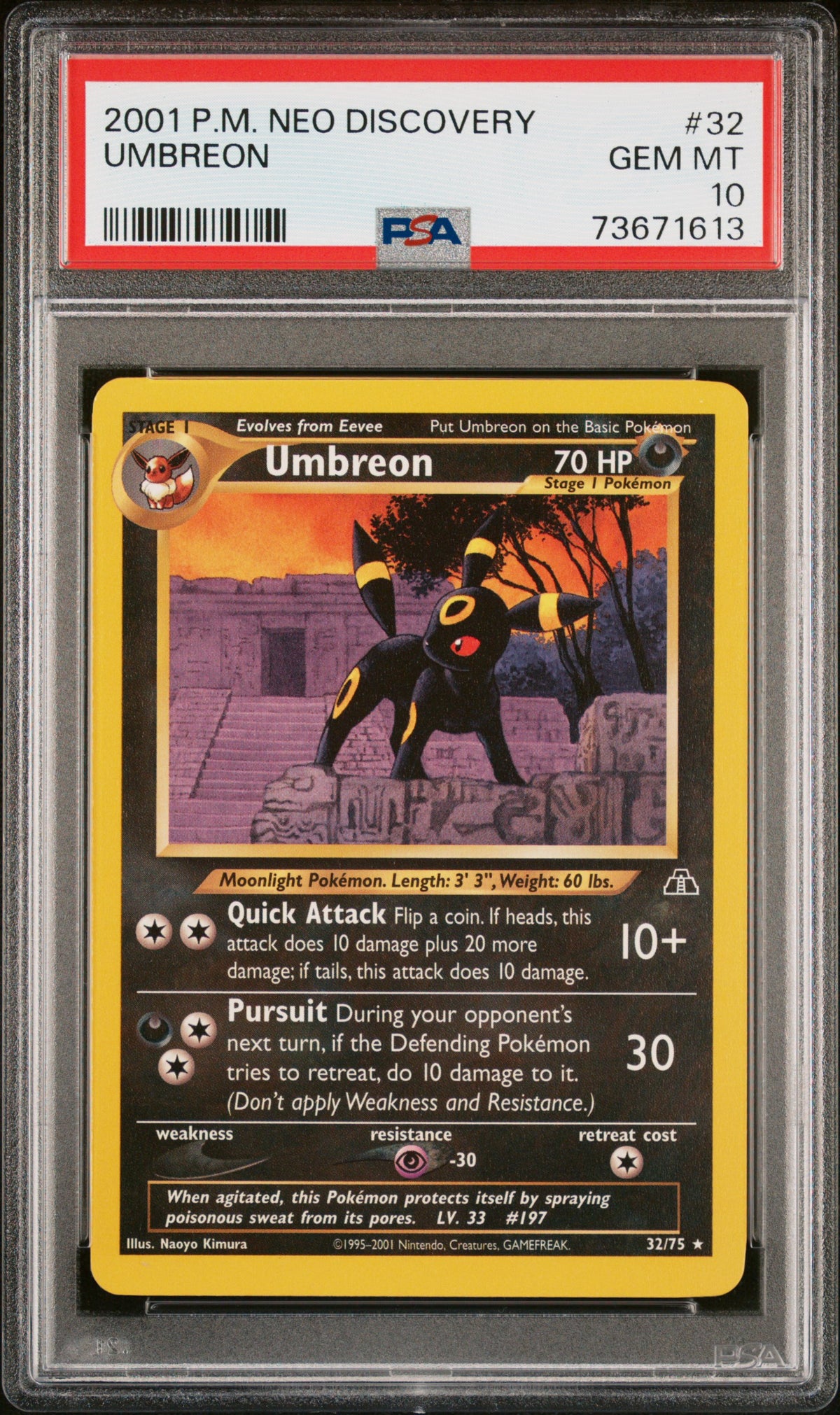 2001 UMBREON #32 PSA 10 (front)