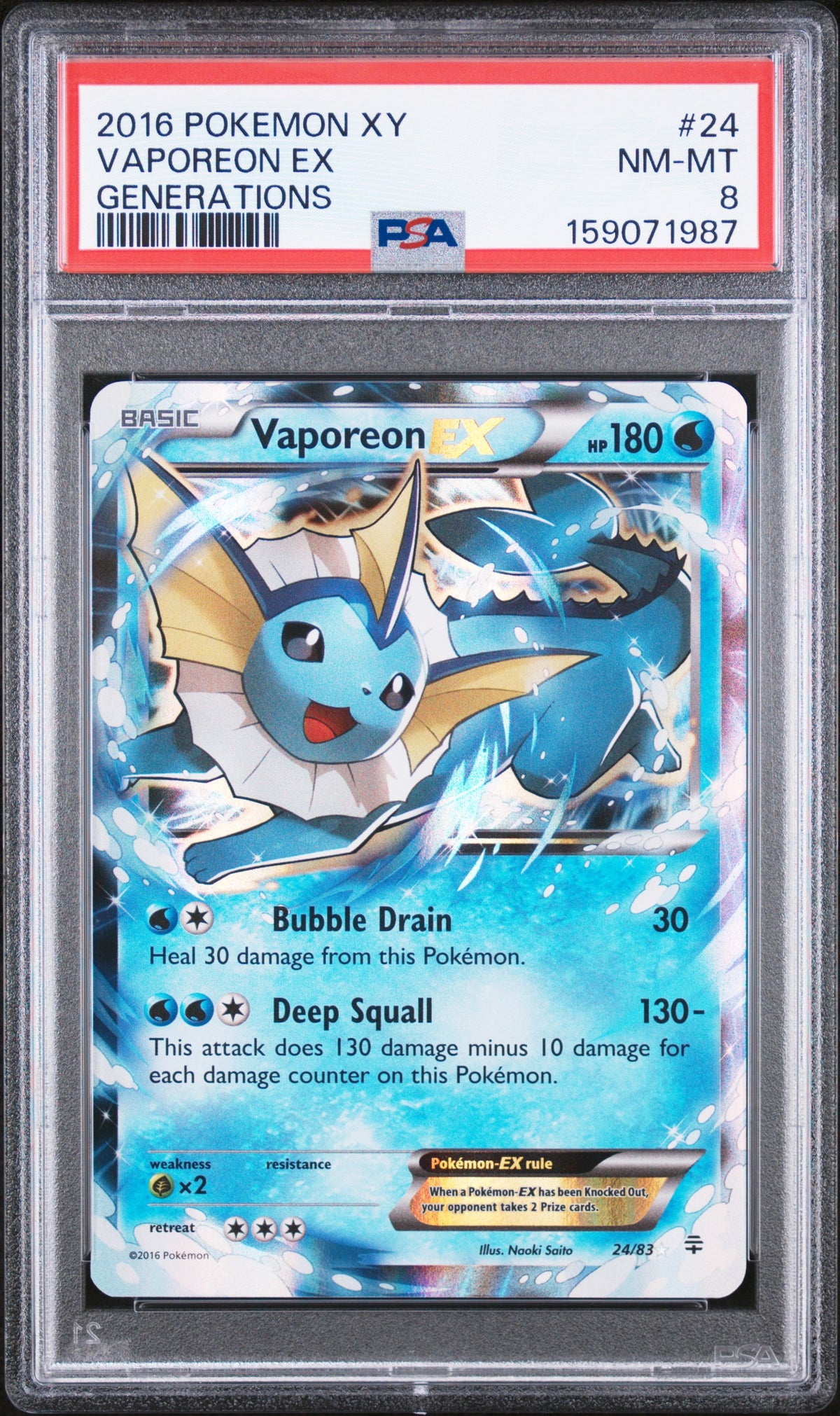 2016 VAPOREON EX #24 PSA 8 (front)