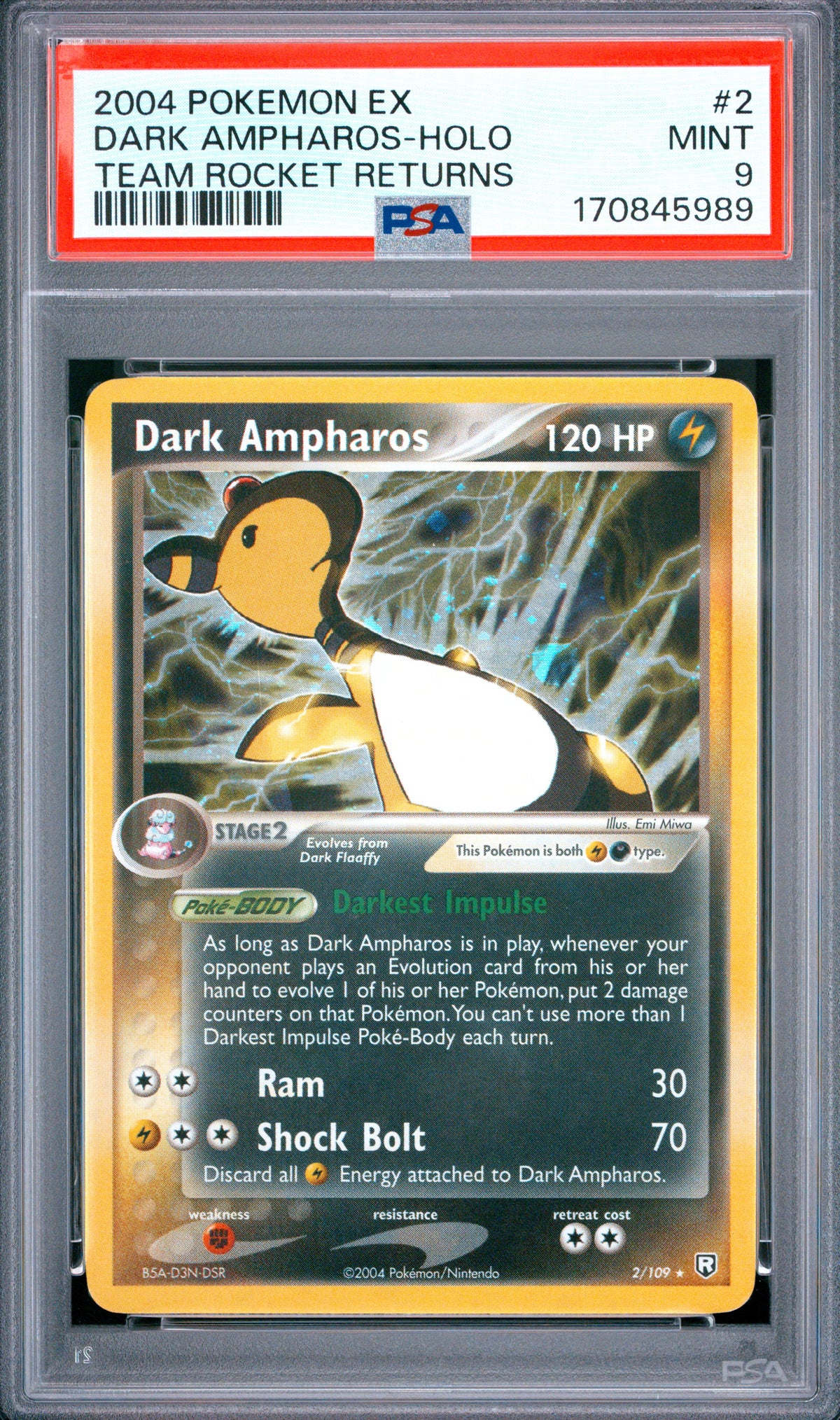 2004 DARK AMPHAROS-HOLO #2 Team Rocket Returns PSA 9 (front)