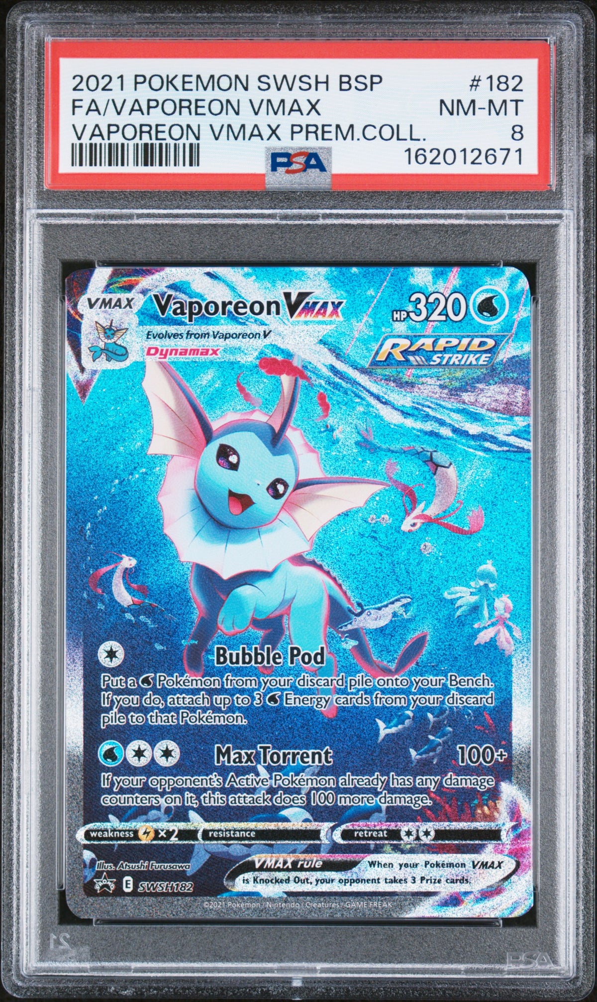 2021 FA/VAPOREON VMAX #182 PSA 8 (front)